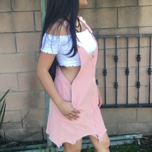 Festival ready denim overalls mini dress w/raw hem - Picture 5 of 8